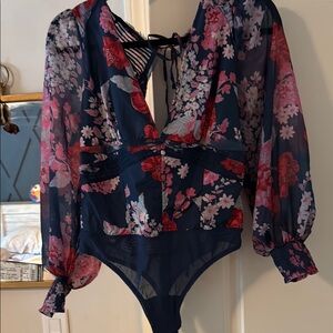 Free People Floral Sheer Bodysuit with Long Sleeves
